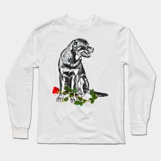 Valentines Rottweiler With Red Rose Long Sleeve T-Shirt